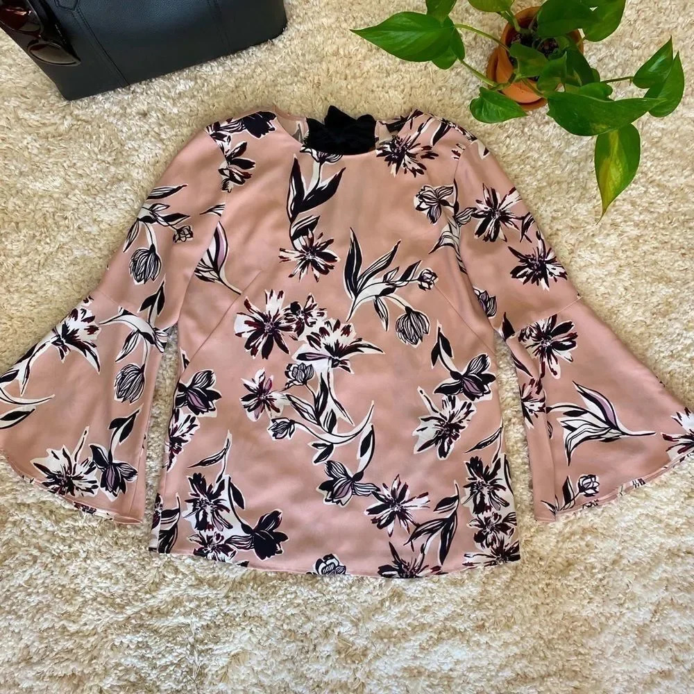 Halogen Women’s Floral Tie Blouse Bell Sleeves